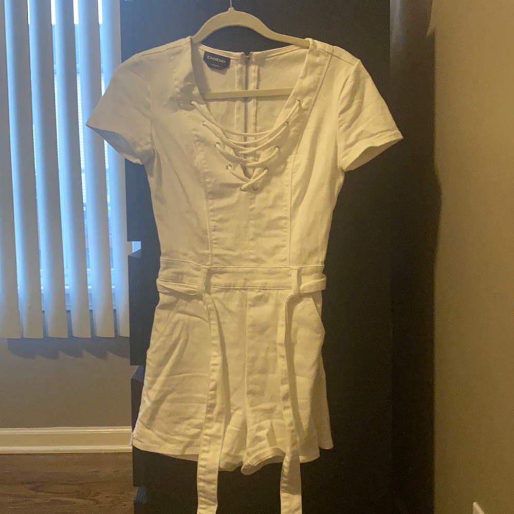 BEBE White Denim Romper